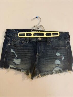 Express Dark Blue Distressed Denim Shorts
